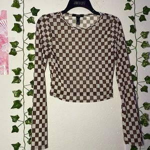 Forever 21 Checkered Mesh Long Sleeve